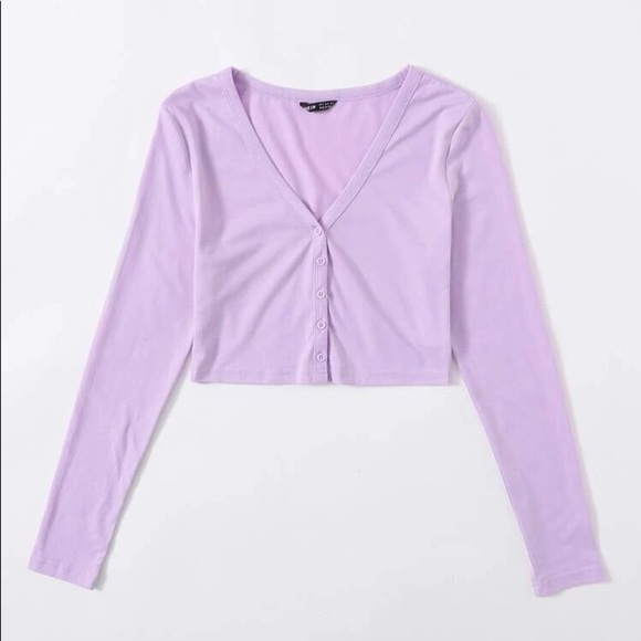 Shein Solid Purple Crop Top with Button Up Detail - Picture 3 of 11